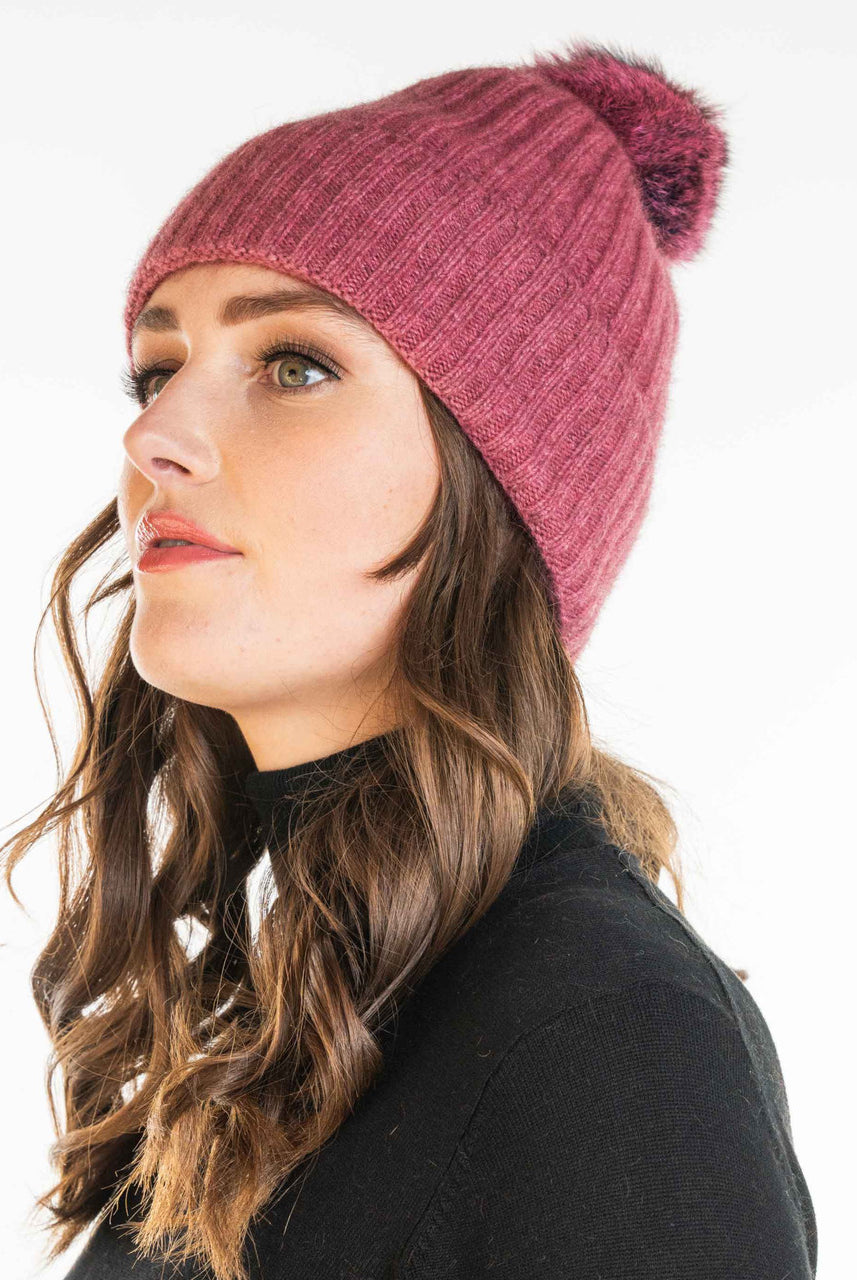 Koru Merino - Possum Fur Pom Pom Beanie (KO2013) Rose/Wildberry