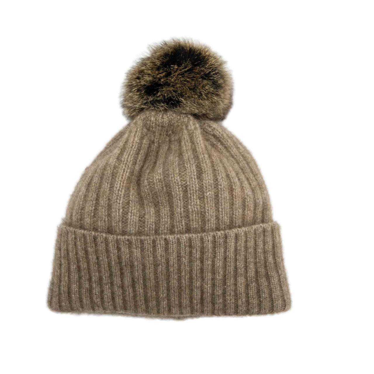 Koru Merino - Possum Fur Pom Pom Beanie (KO2013) Mocha/Snowtip