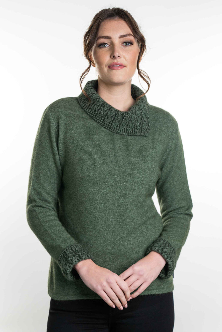 Koru Merino - Possum Two Tone Jumper (K0471) Moss/Black