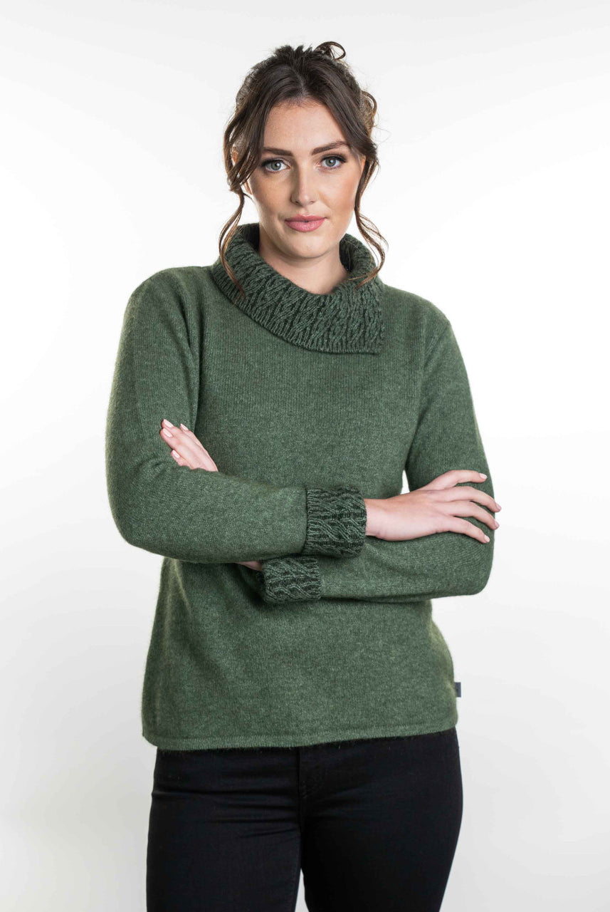 Koru Merino - Possum Two Tone Jumper (K0471) Moss/Black