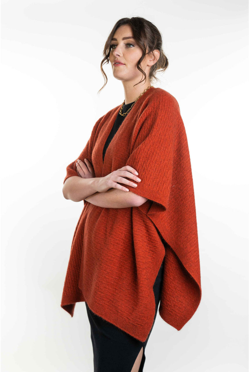 Koru - Merino and Possum Zig Zag Textured Cape (KO553) Sienna