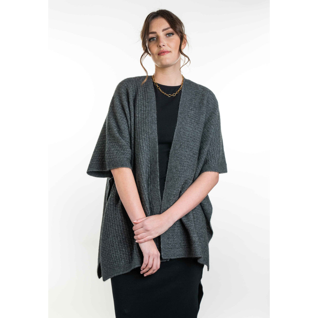 Koru - Merino and Possum Zig Zag Textured Cape (KO553) Grey