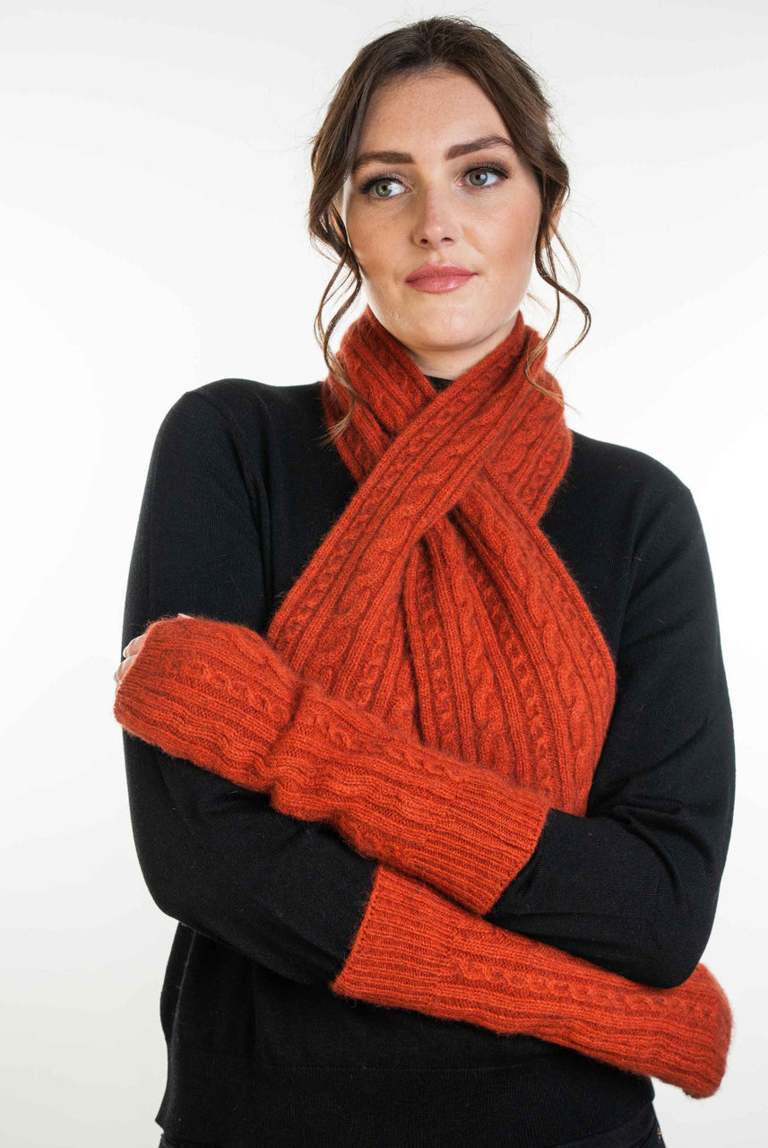 Koru Cabled Merino - Possum Glovelets (KO62)Sienna