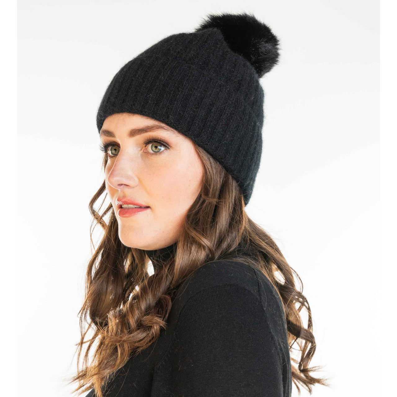 Koru Merino - Possum Fur Pom Pom Beanie (KO2013) Black/Black
