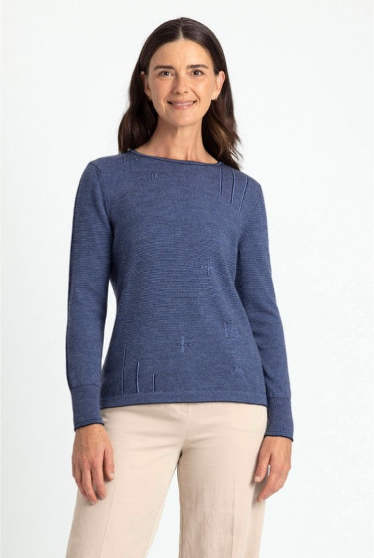 Royal Merino - 100% Merino Fine Stripe Jumper (RM2394) Light Navy/Cornflower