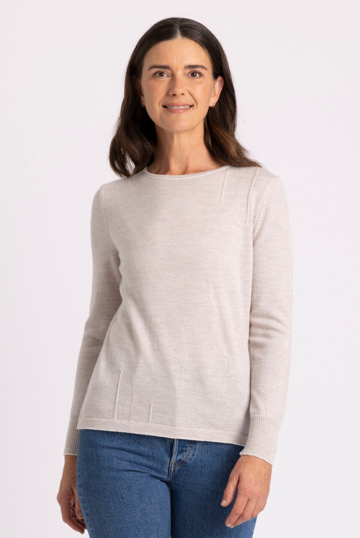 Royal Merino - 100% Merino Fine Stripe Jumper (RM2394) Natural/Light Sand