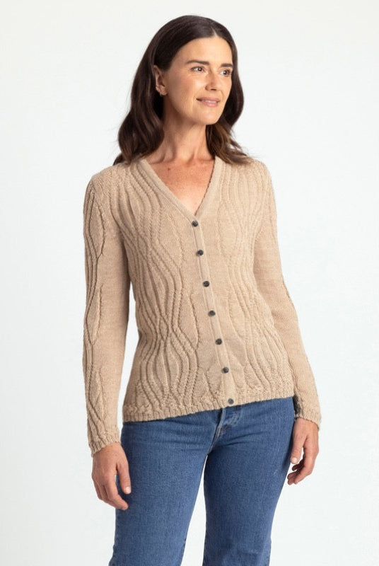 Royal Alpaca - 100% Merino Wavy V Neck Cardigan (RA2251) Light Camel