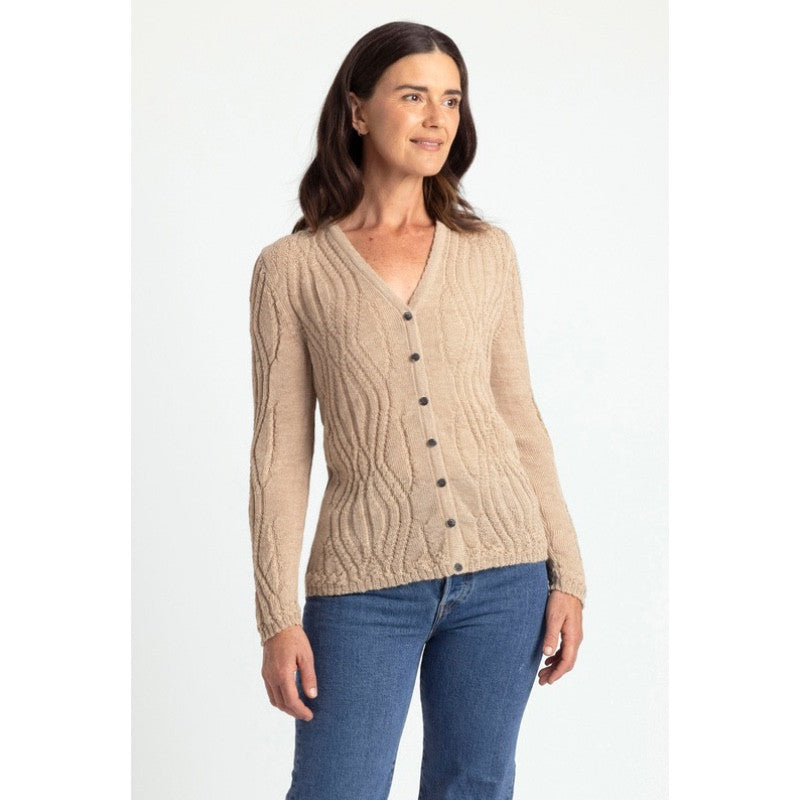 Royal Alpaca - 100% Merino Wavy V Neck Cardigan (RA2251) Light Camel