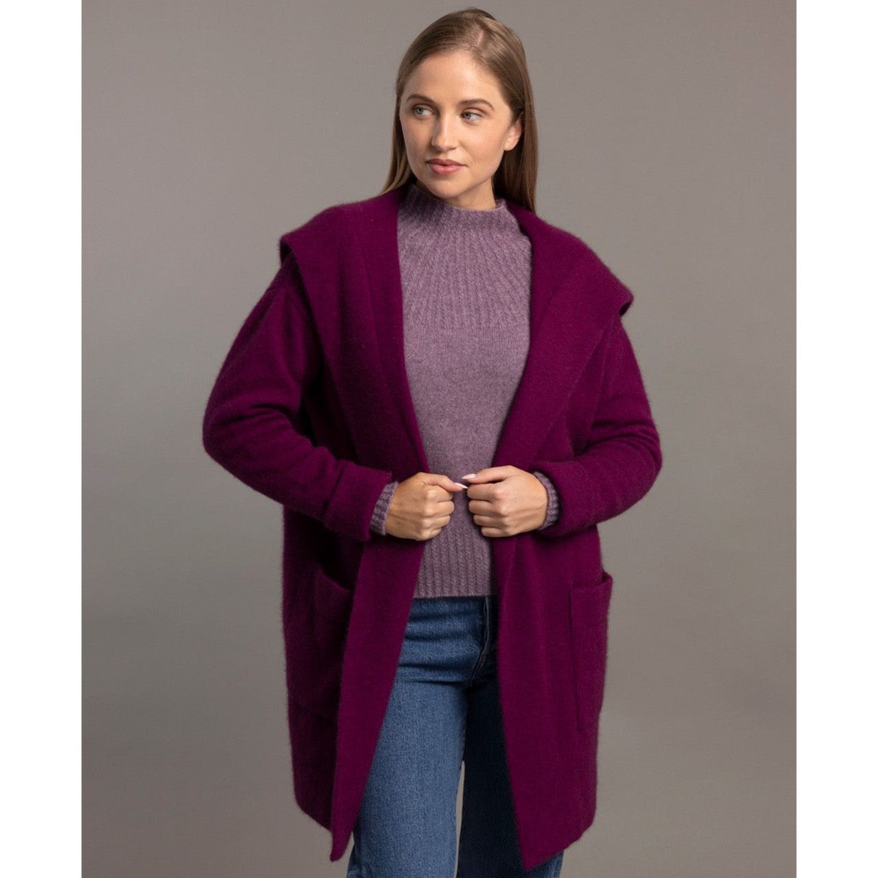 McDonald - Merino & Possum Oversized Hood Jacket (5013) Berry