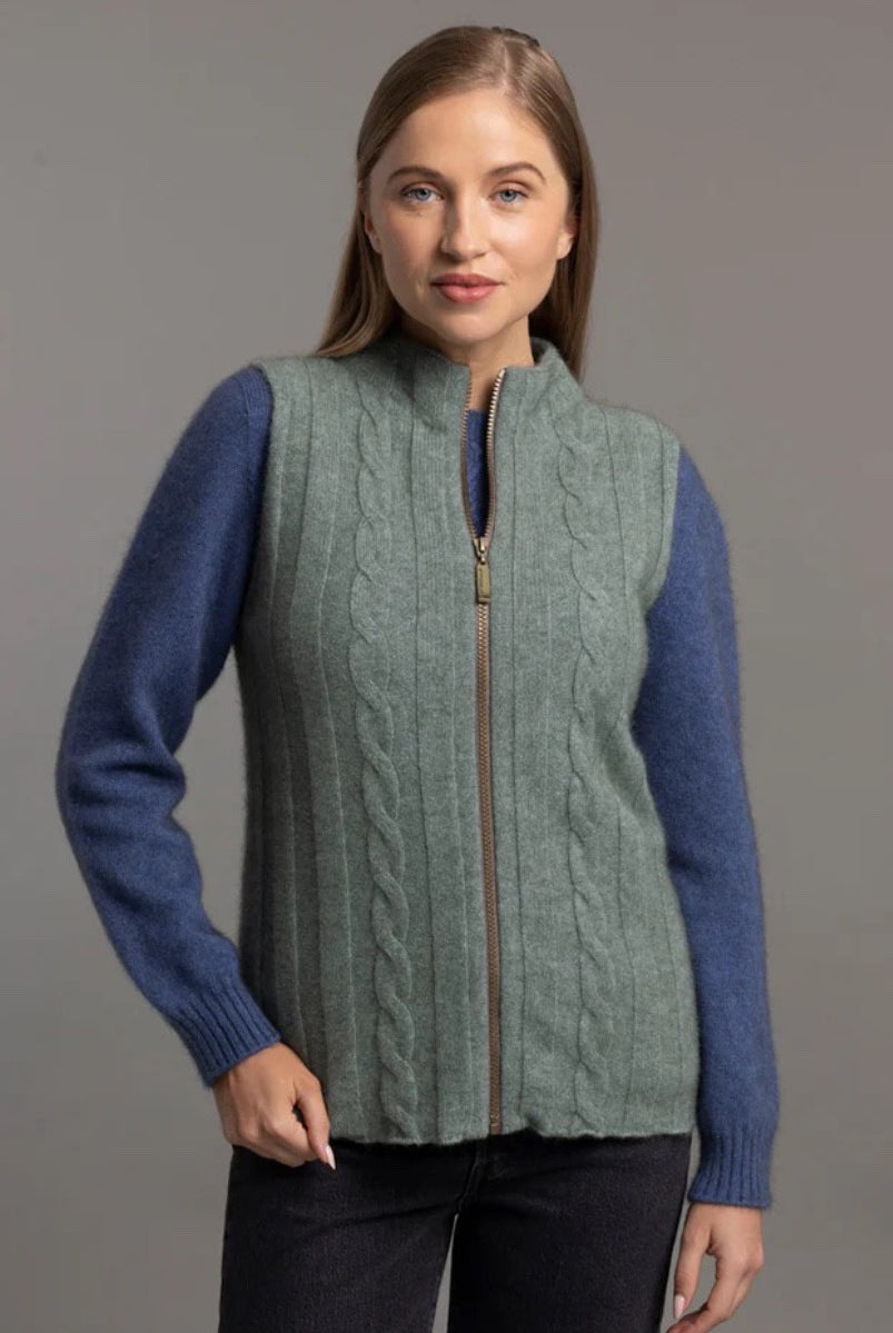 McDonald - Possum and Merino Corrugated Cable Vest (5053) Mint