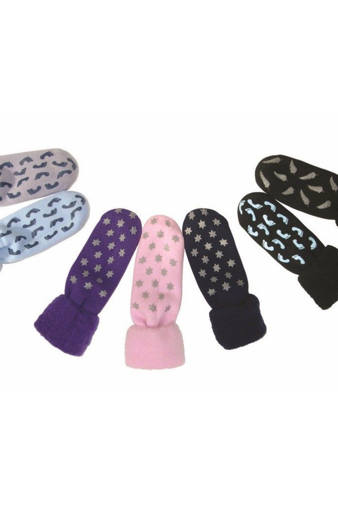 Left to right colours: Lilac Feet, Powder Blue with Feet, Purple Stars, Pink Stars, Navy Stars, Black/Blue Feet and Black Ferns.