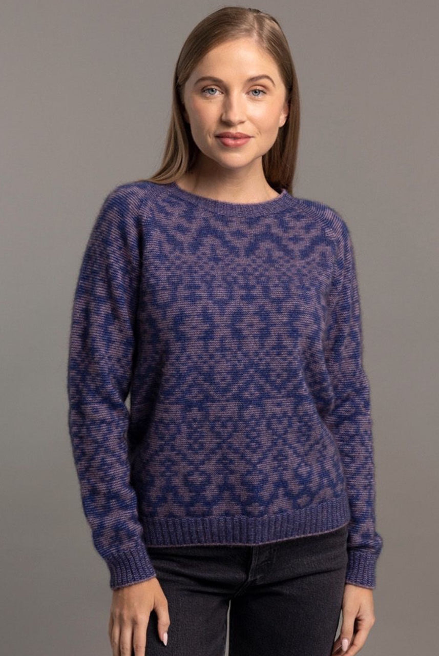 McDonald - Possum and Merino Fair Isle Pullover (5056) Lilac/Cobalt
