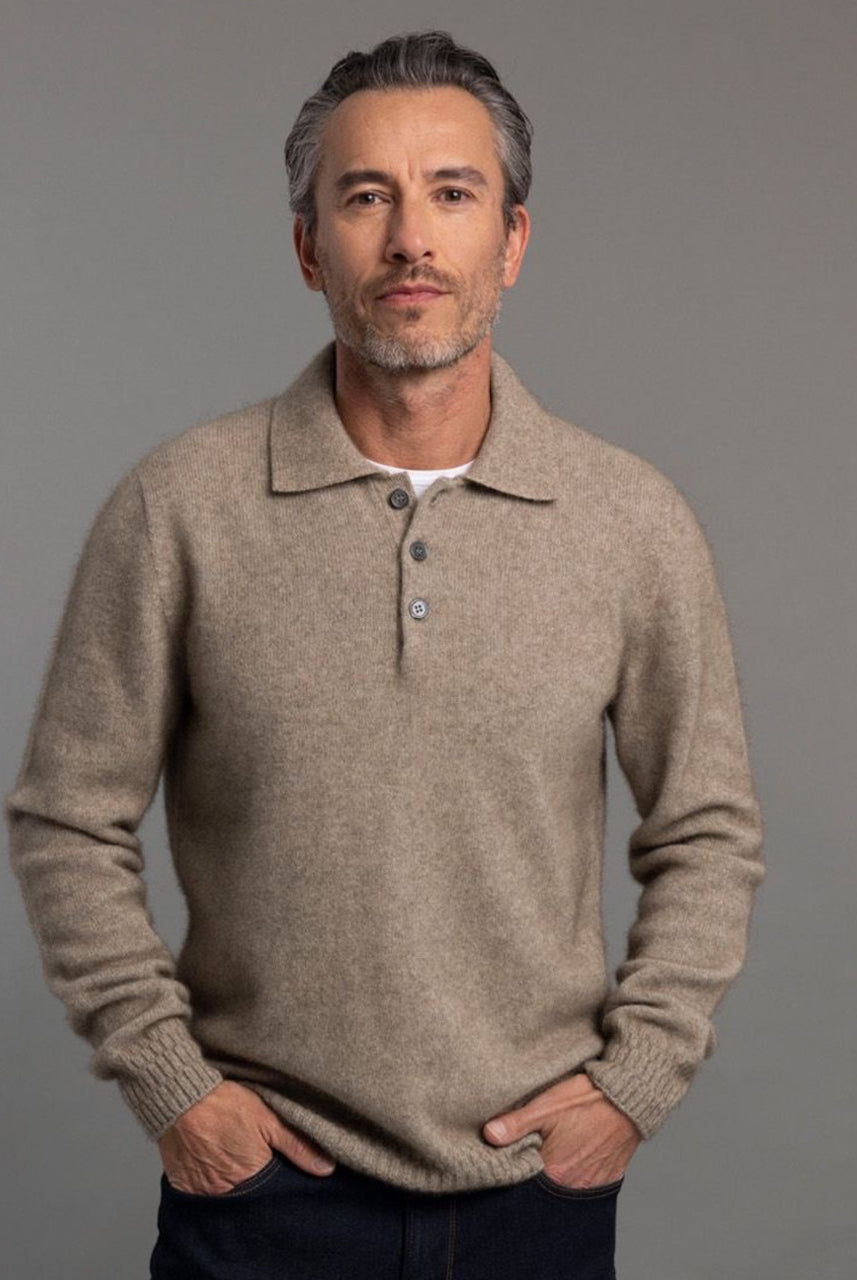 McDonald - Possum and Merino Stepped Stitch Polo (6639) Mocha