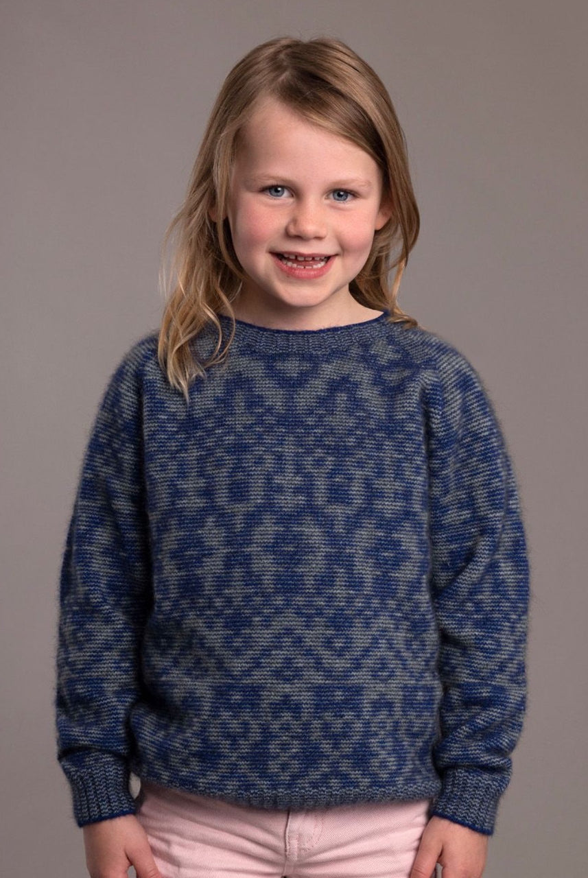 McDonald - Possum and Merino Children's Fair Isle Sweater (3003) Cobalt/Mint