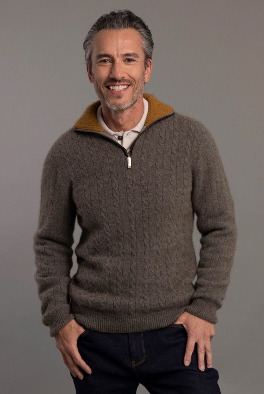 McDonald - Possum & Merino Cable Jersey with Contrast Trim - Black/Honeycomb