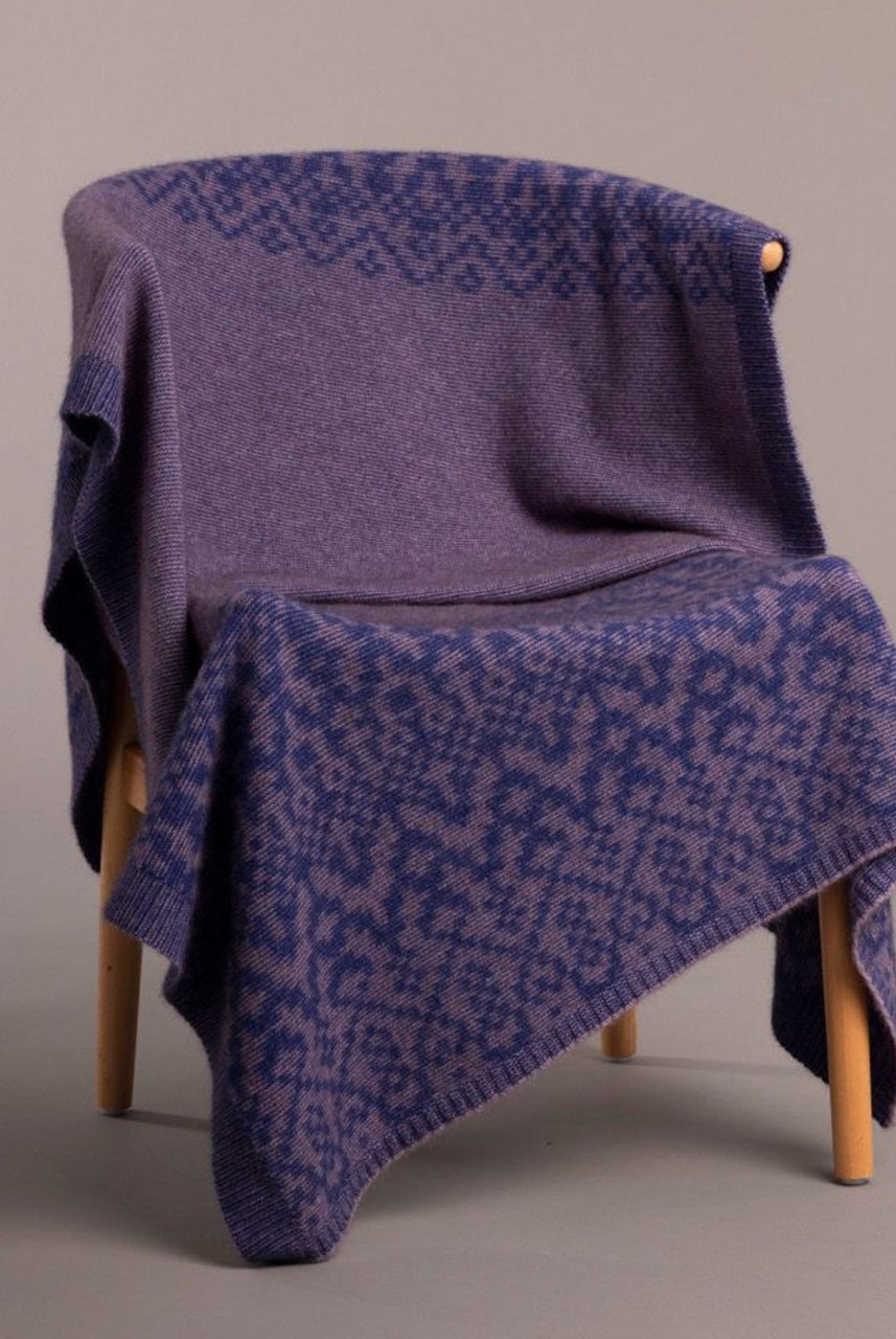McDonald - Possum and Merino Fair Isle Blanket (698) Lilac/Cobalt