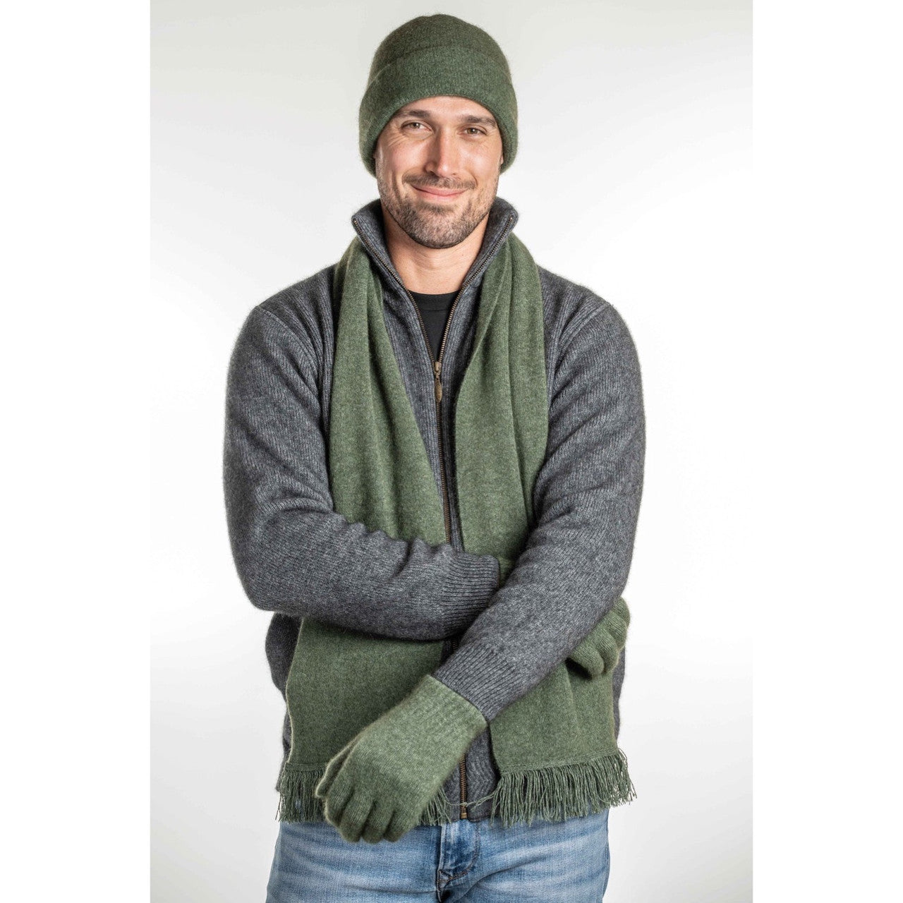 Koru - Merino & Possum Plain Gloves (KO48)Moss