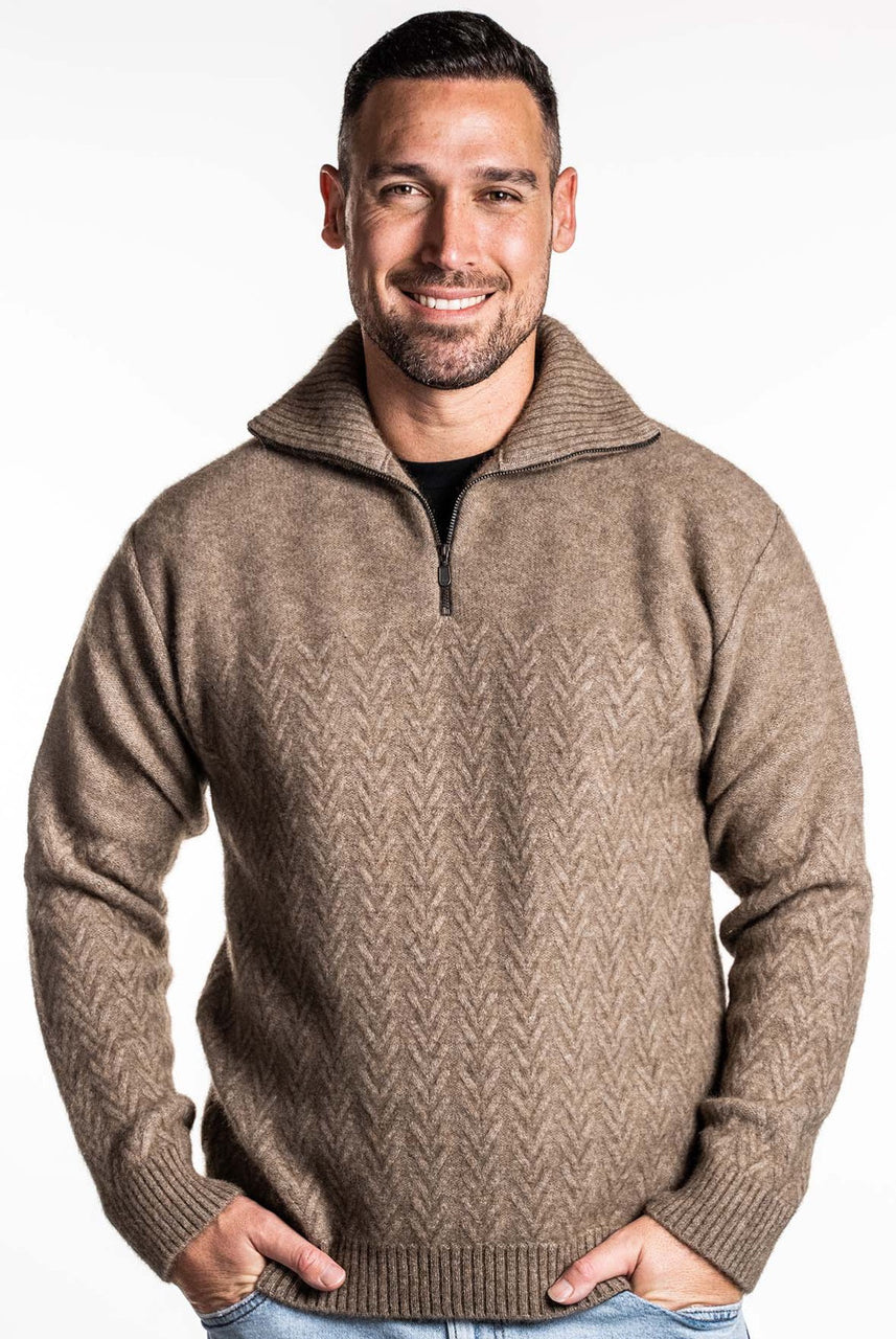 Koru - Merino - Possum Chevron Zip Jumper (Mocha)
