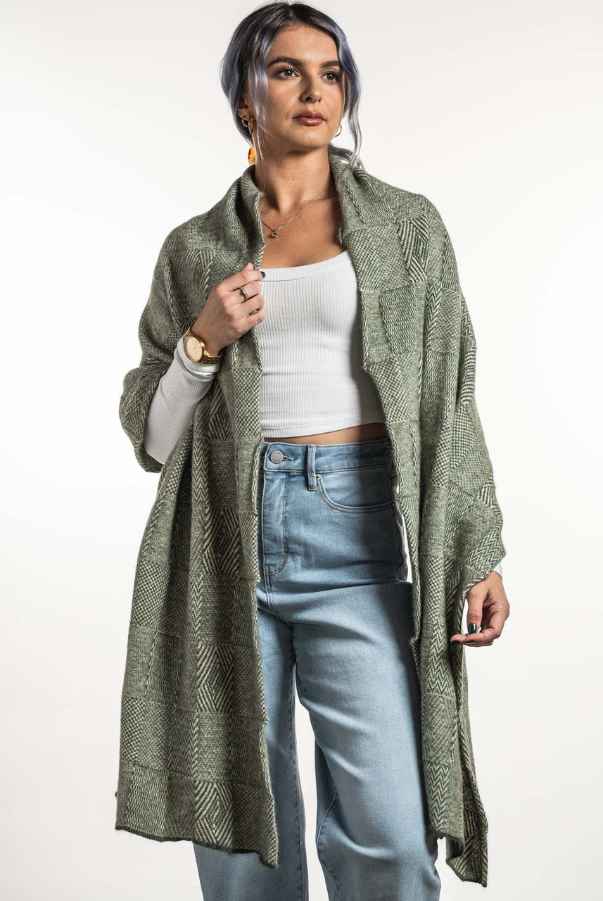 Koru - Merino - Possum Jacquard Wrap Moss/White