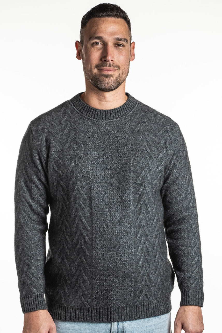 Koru - Men’s Merino - Possum Crew Neck Aran Jumper - Grey