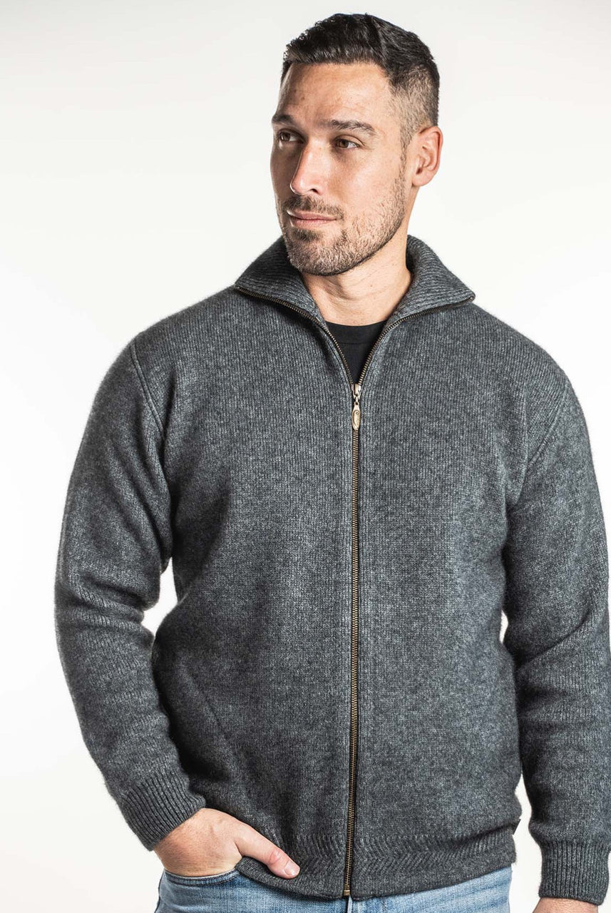 Koru - Men’s Merino Zip Through Collar Jacket Grey