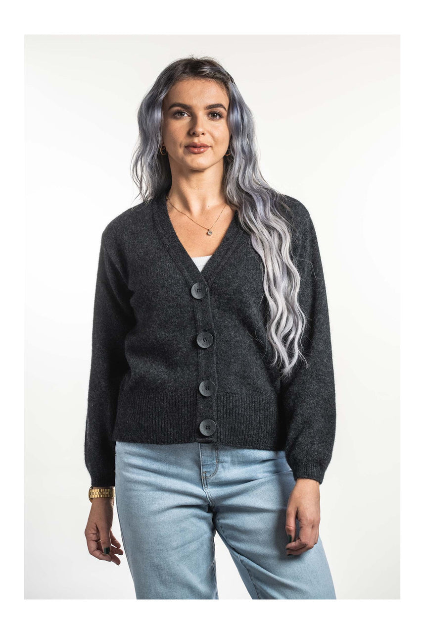 Koru - Merino & Possum V Neck Cardigan (Charcoal)