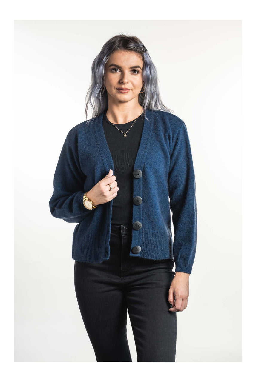Koru - Merino & Possum V Neck Cardigan (Marine)