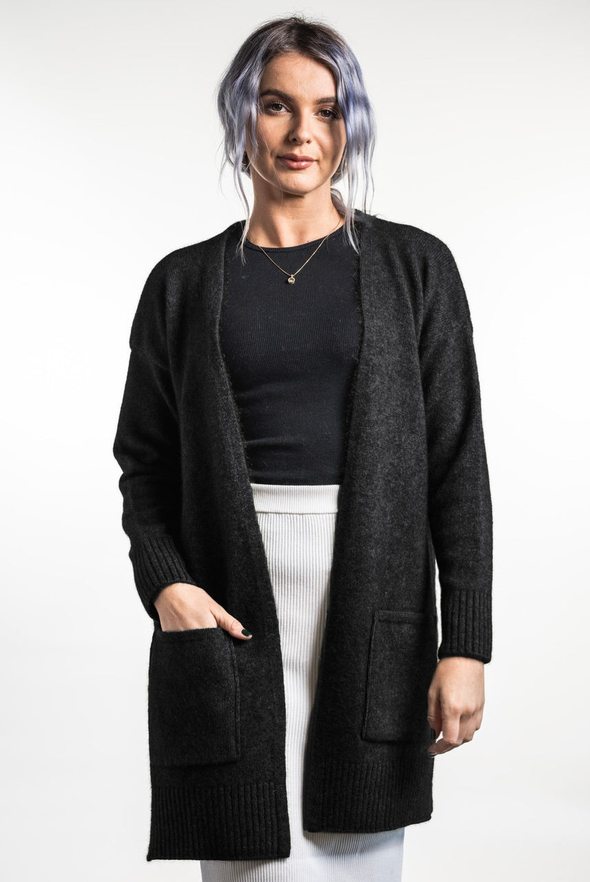 Koru - Merino - Possum Longline Cardigan (KO544)Black