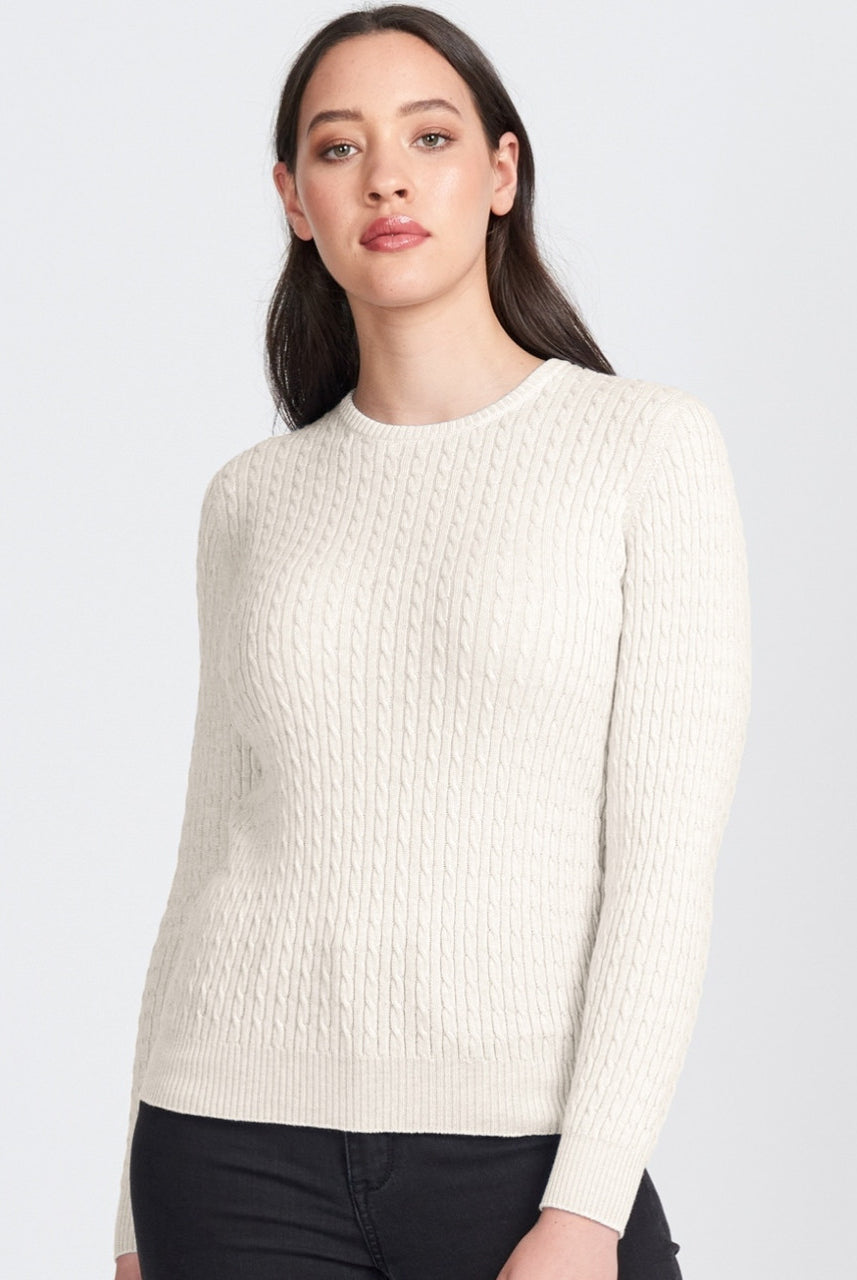 Royal Merino - 100% Merino Rib and Cable Crew (RM2057) Natural.