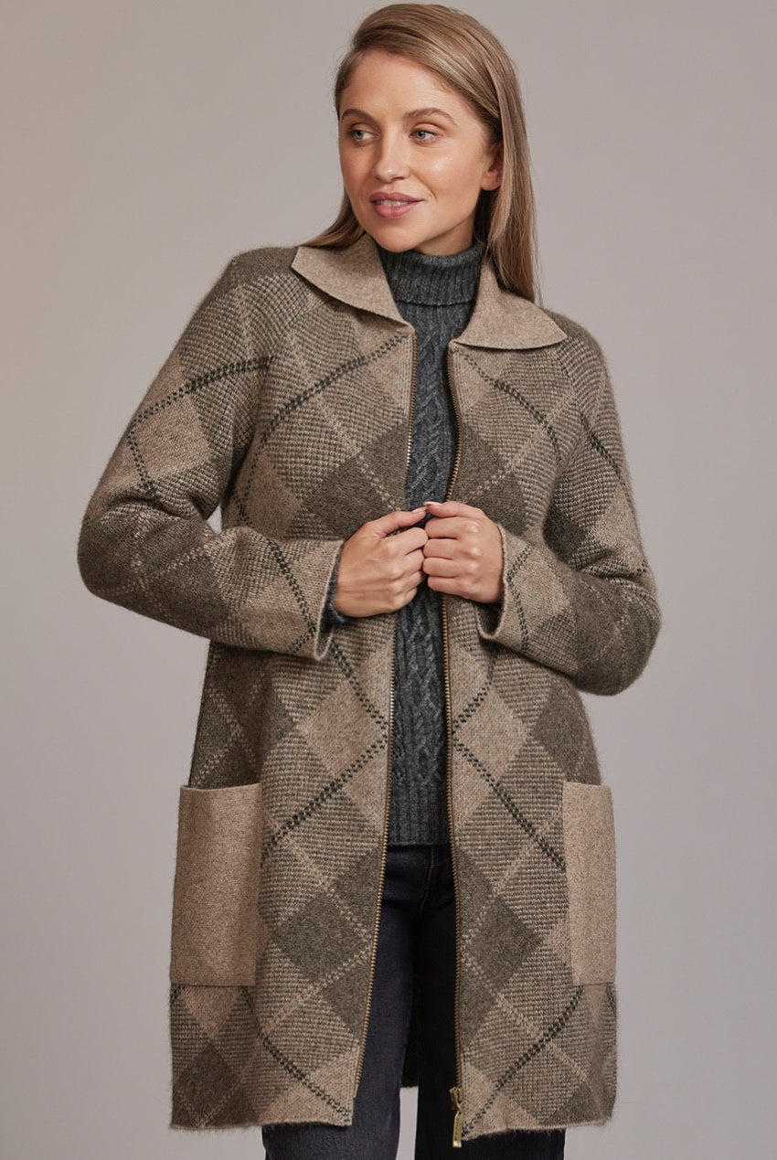 McDonald - Merino - Possum Tartan Overcoat (5044) Ash