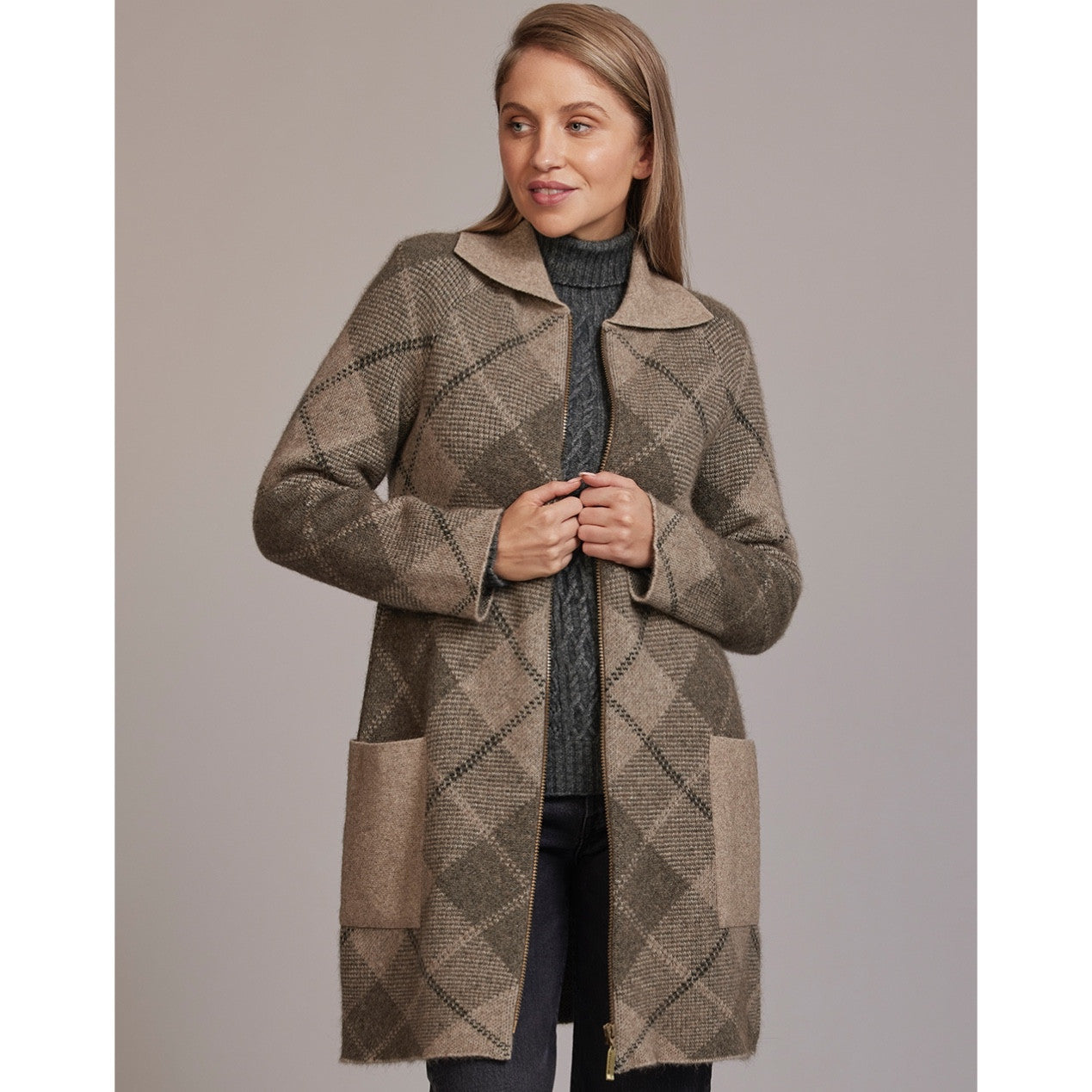 McDonald - Merino - Possum Tartan Overcoat (5044) Ash