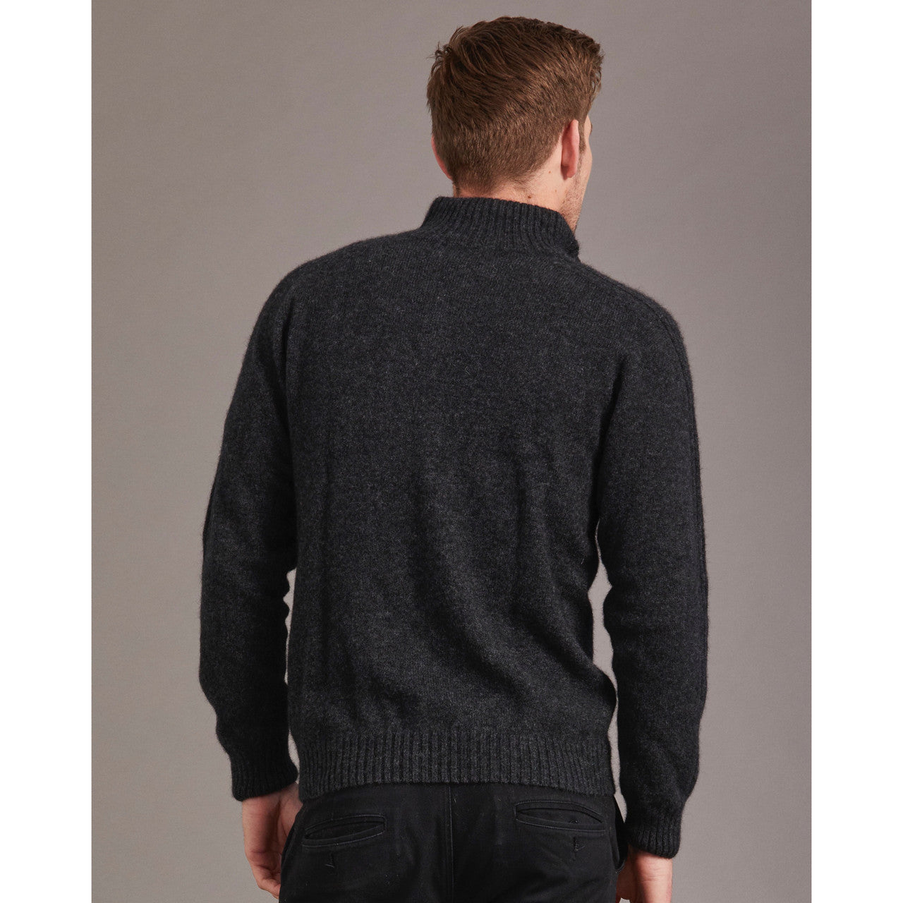 McDonald - Possum & Merino Short Zip Rib Sleeve Sweater (M620) Charcoal