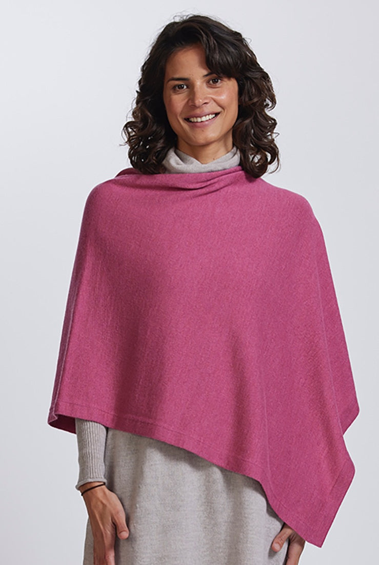 Royal Merino - 100% Merino Asymmetric Poncho (RM2270) Azalea.