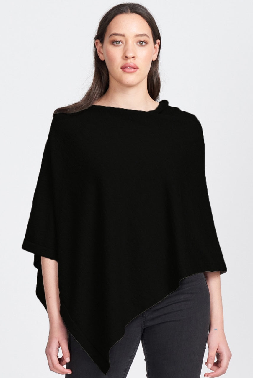 Royal Merino - 100% Merino Asymmetric Poncho (RM2270) Black.