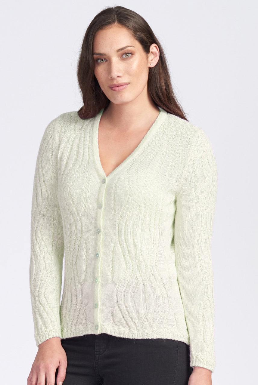 Royal Alpaca - 100% Merino Wavy V Neck Cardigan (RA2251) Natural.