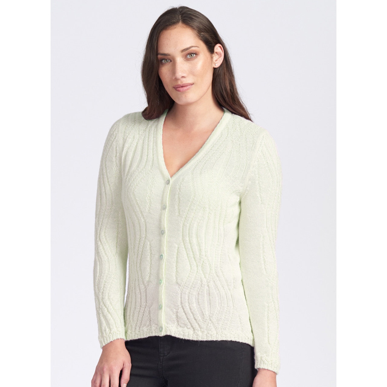 Royal Alpaca - 100% Merino Wavy V Neck Cardigan (RA2251) Natural.