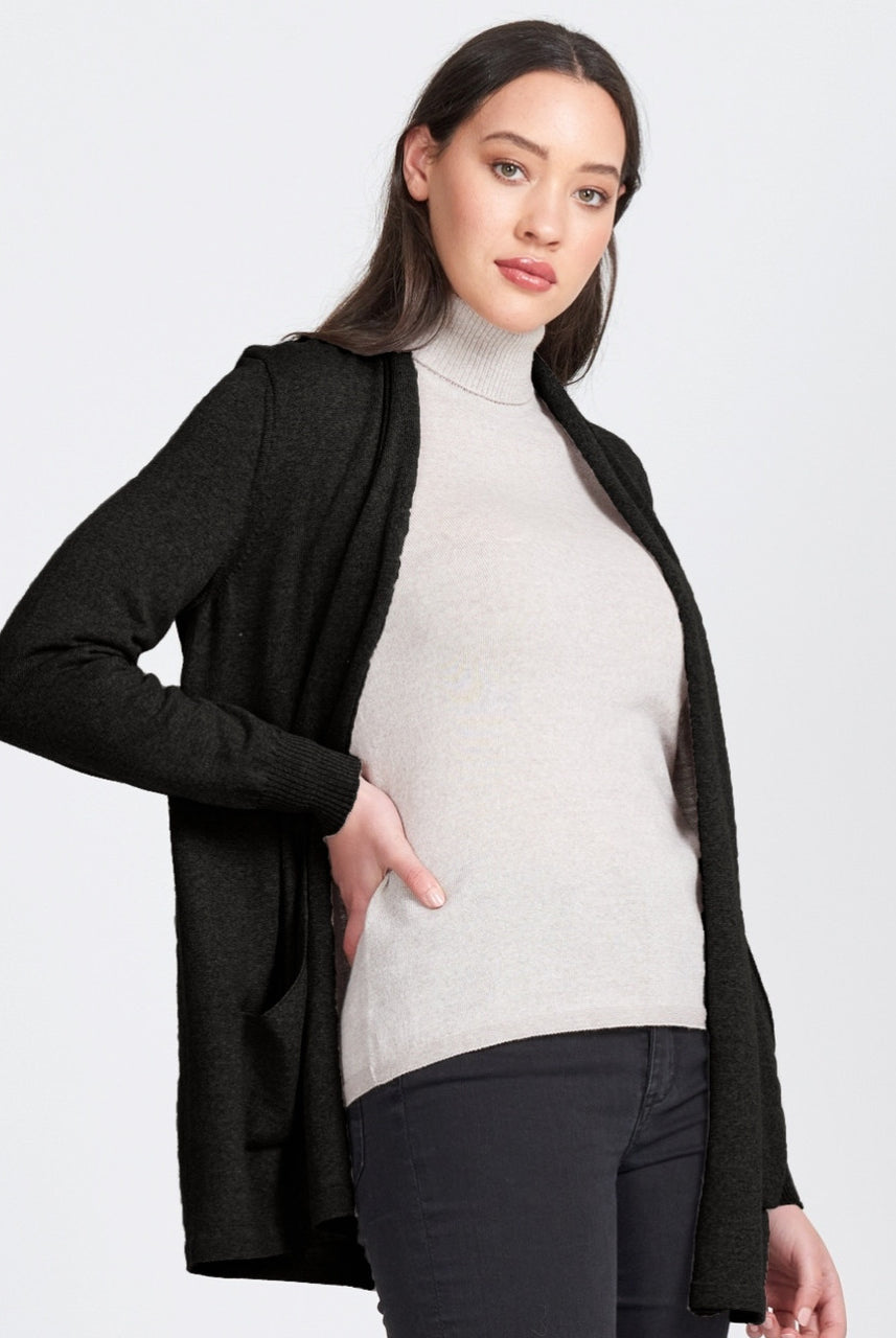 Royal Merino - 100% Merino Open Front Long Cardigan (RM2455) Black.