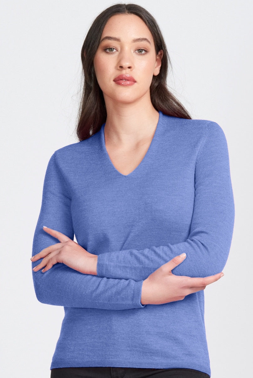 Royal Merino - Long Sleeve Classic High Vee (RM2050HV) Cornflower.