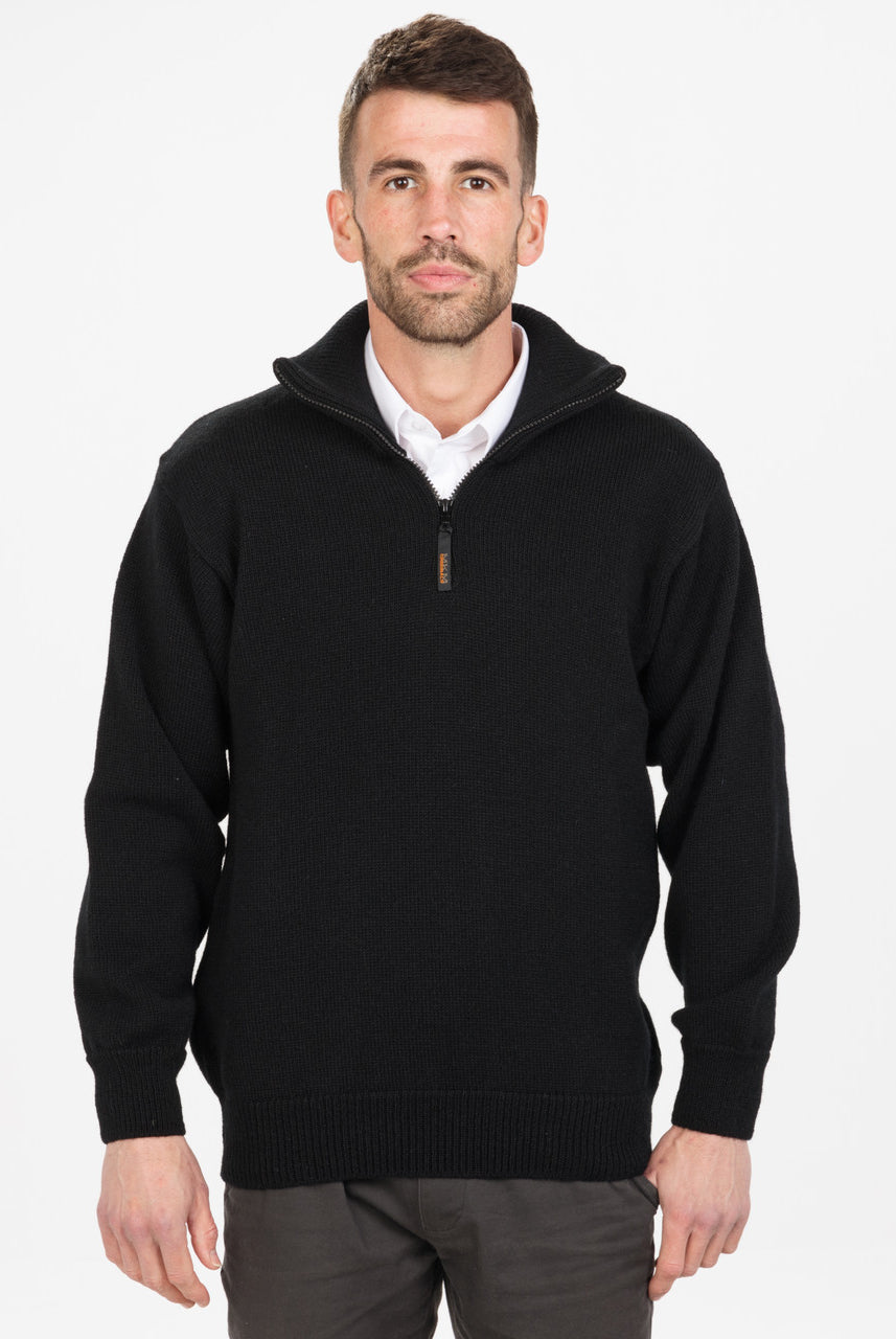 MKM - 100% Wool Northwester w/ Suede Patches (MS1742) Black
