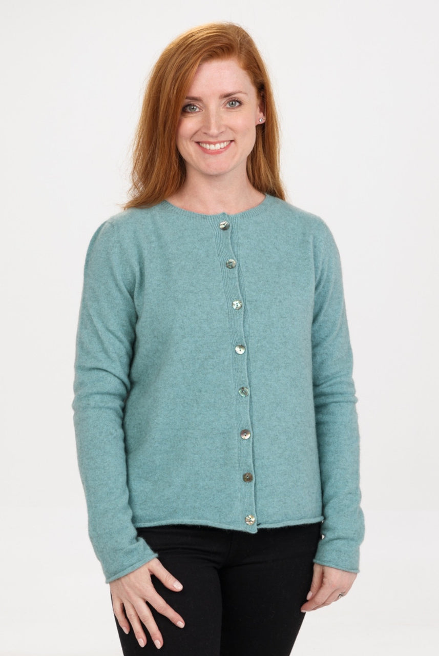 Native World - Merino & Possum Paua Shell Cardigan (NB872)Topaz