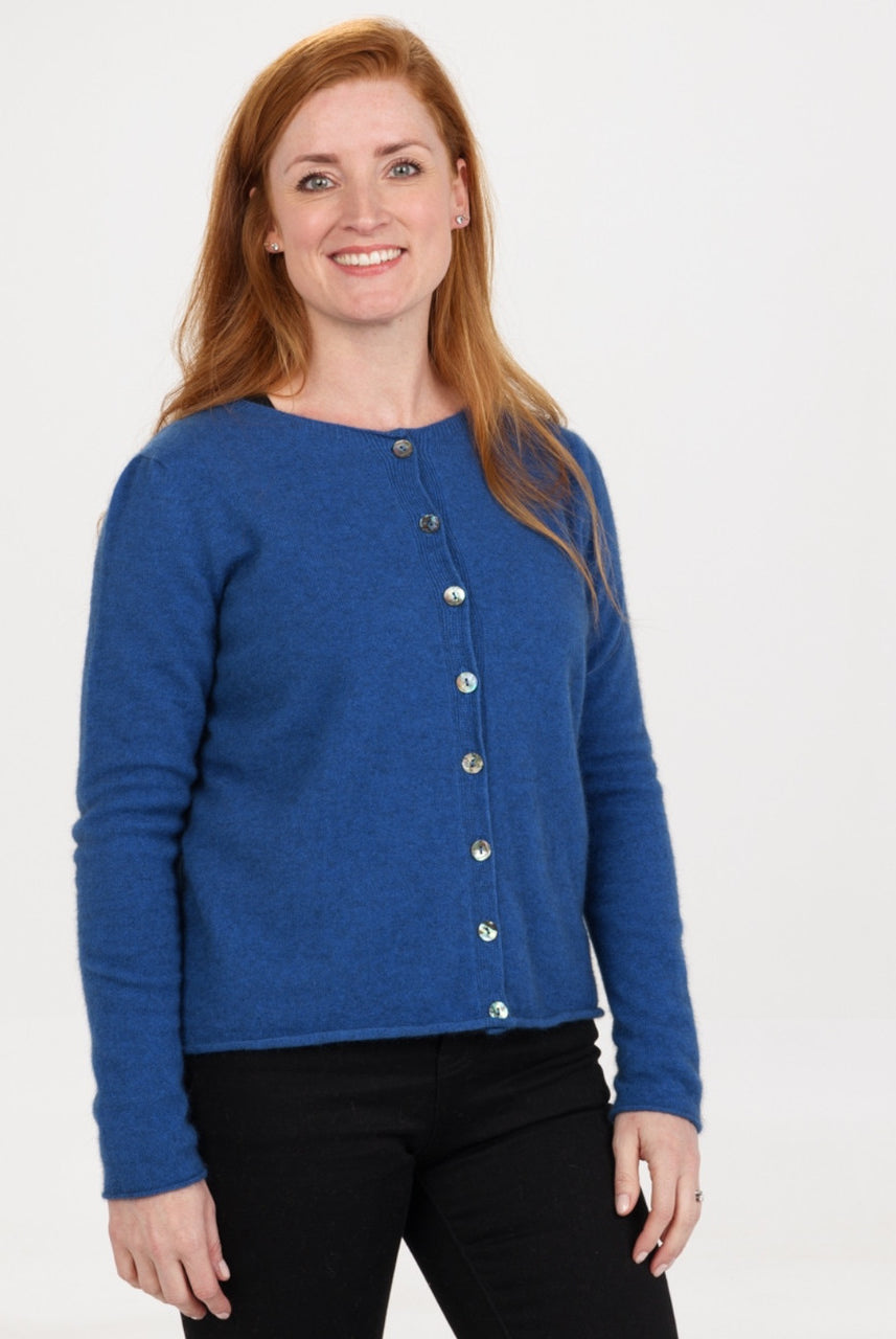 Native World - Merino & Possum Paua Shell Cardigan (NB872) Cornflower.