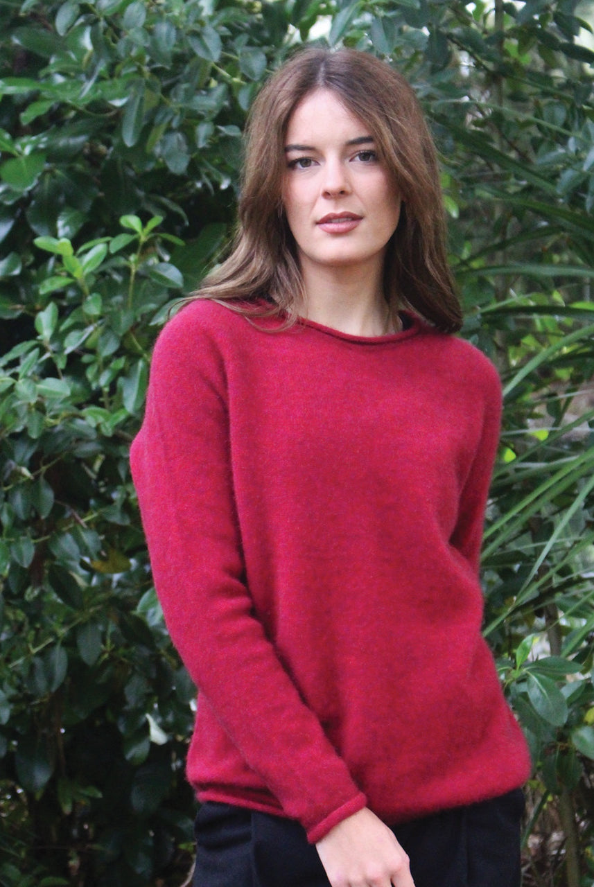 Lothlorian - Merino & Possum Scroll Jumper (9786) Raspberry