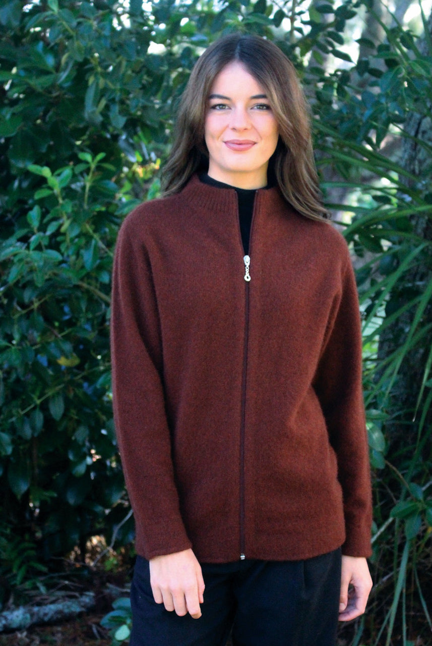 Lothlorian - Merino & Possum Plain Zip Cardigan (9963P) Russet