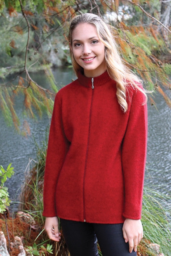 Lothlorian - Merino & Possum Plain Zip Cardigan (9963P) Red