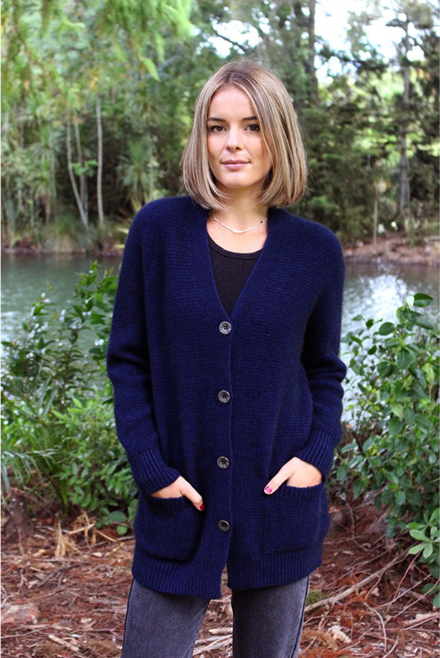 Lothlorian Merino - Possum Boyfriend Cardigan Midnight