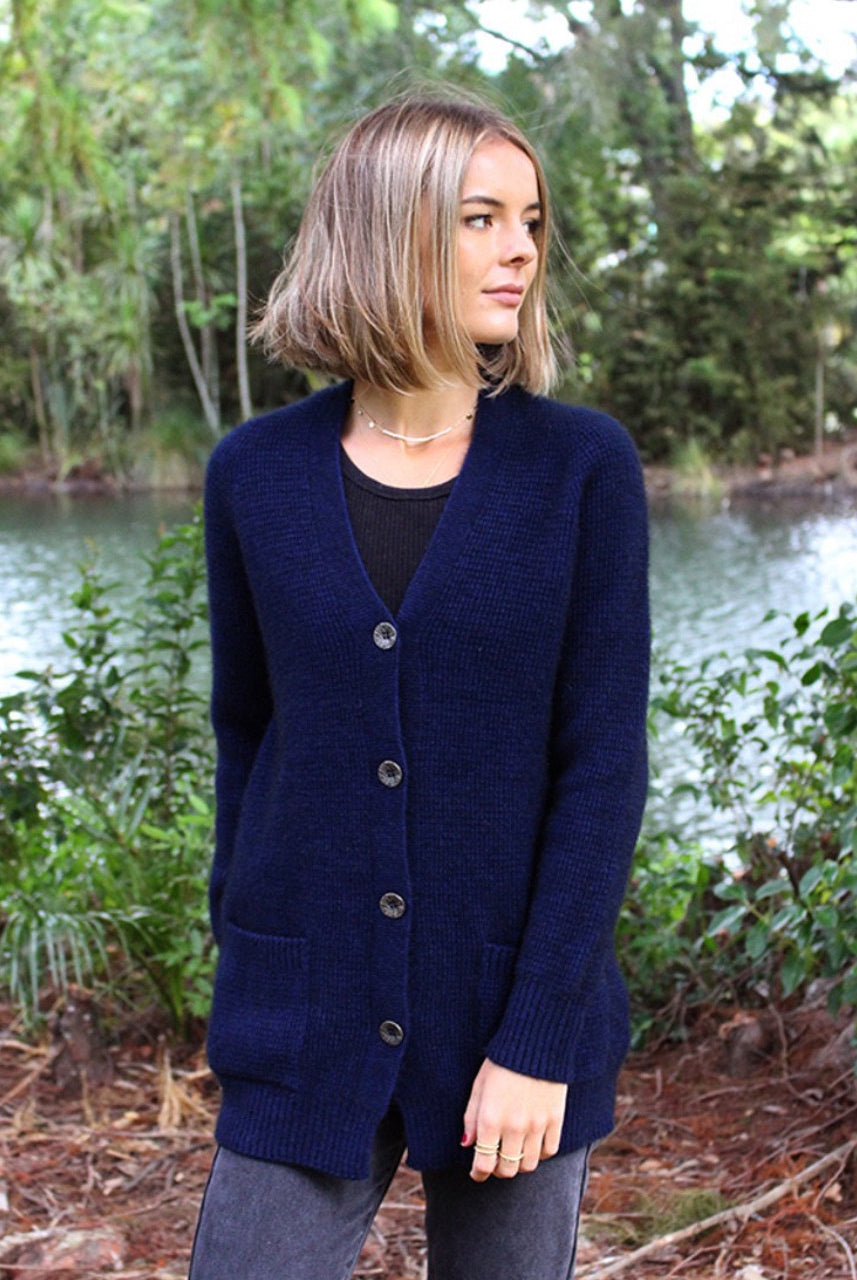 Lothlorian Merino - Possum Boyfriend Cardigan Midnight