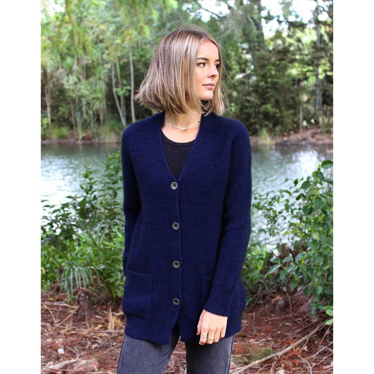 Lothlorian Merino - Possum Boyfriend Cardigan Midnight