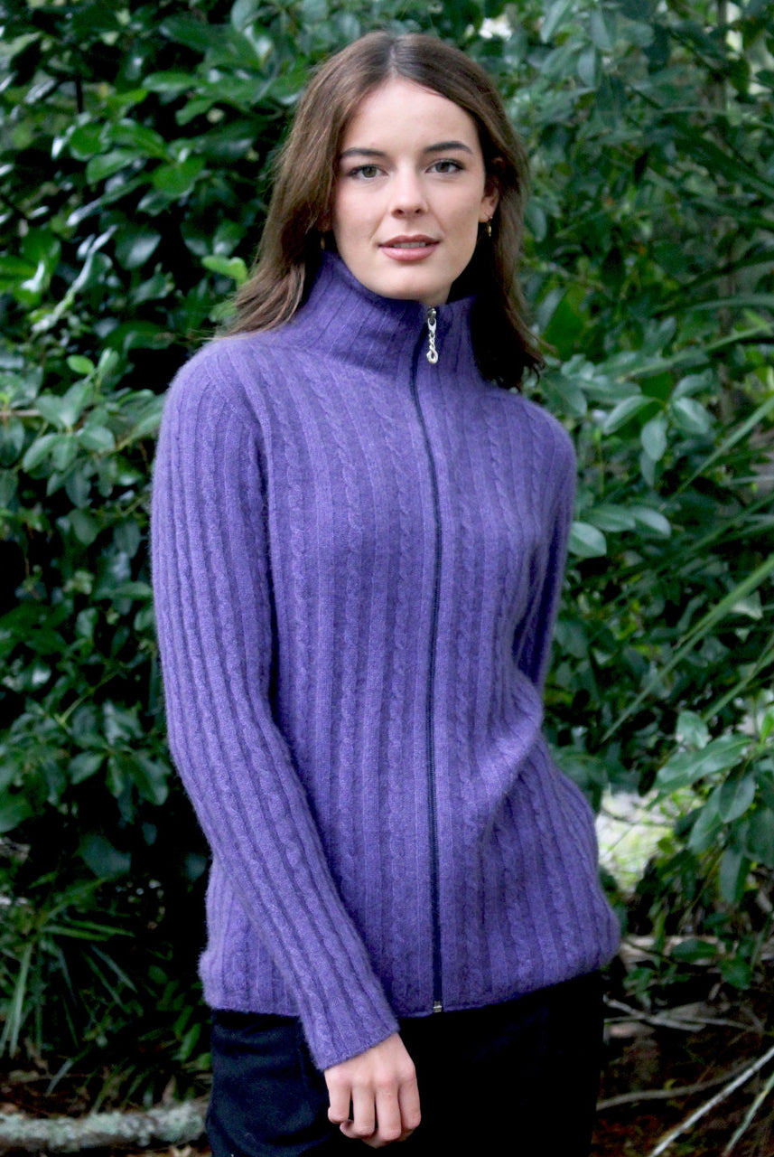 Zinity - Merino & Possum Rib Cable Jacket (Z122) Heather.