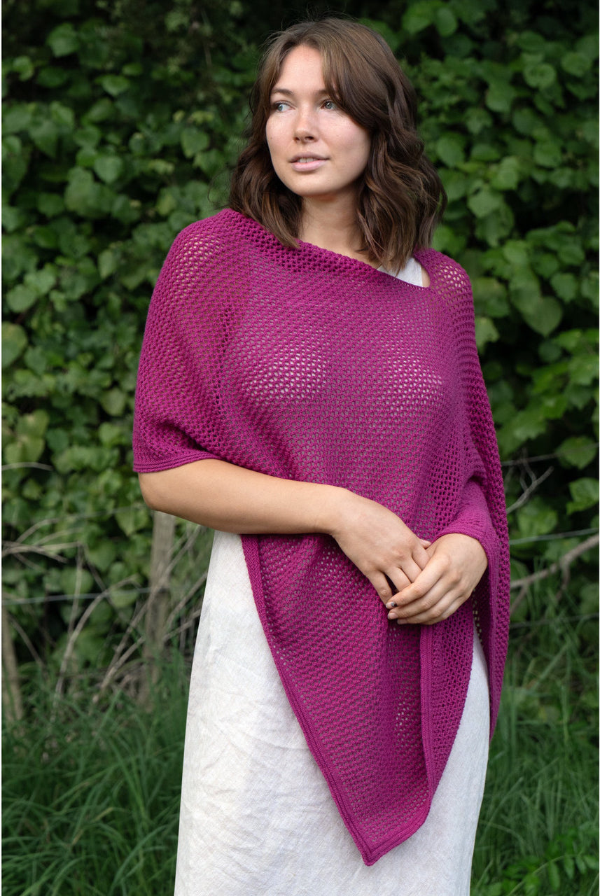 Lothlorian - Merino - Cotton Mesh Poncho (CM080) Cerise.