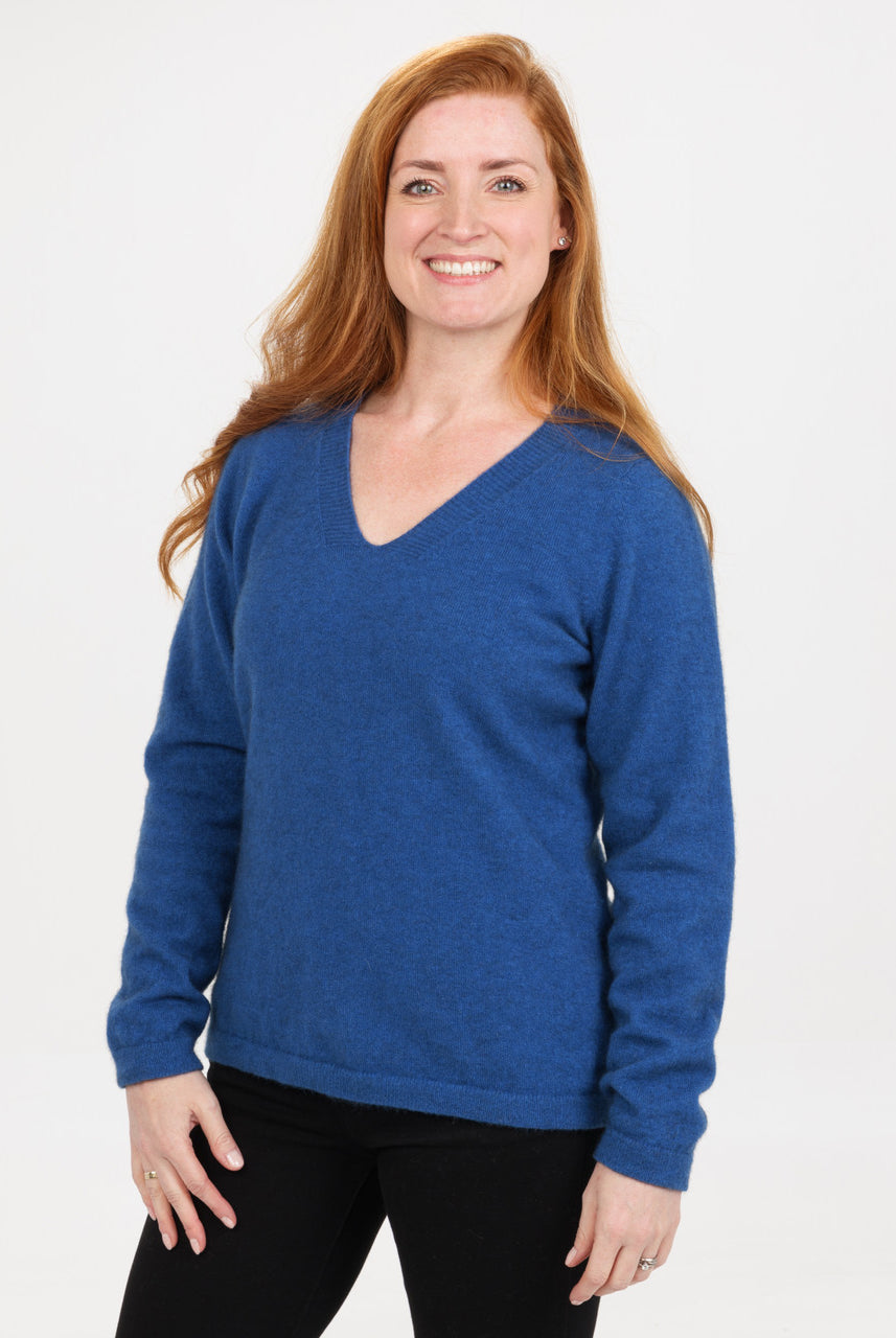 Native World - Merino & Possum Vee Plain Sweater (NB396) Cornflower